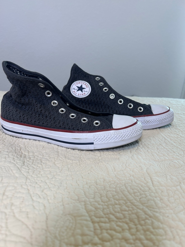 Converse Black Mesh High-Top Sneakers With White Toe And Red Midsole Stripe